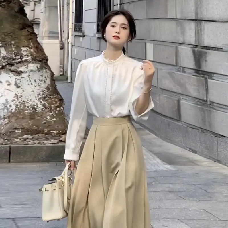 

Women Sets 2 Pcs Korean Fashion Skirt Suits Female Elegant Shirt + Long Skirts Suit Casual Office Two Piece Set Outfits Q139