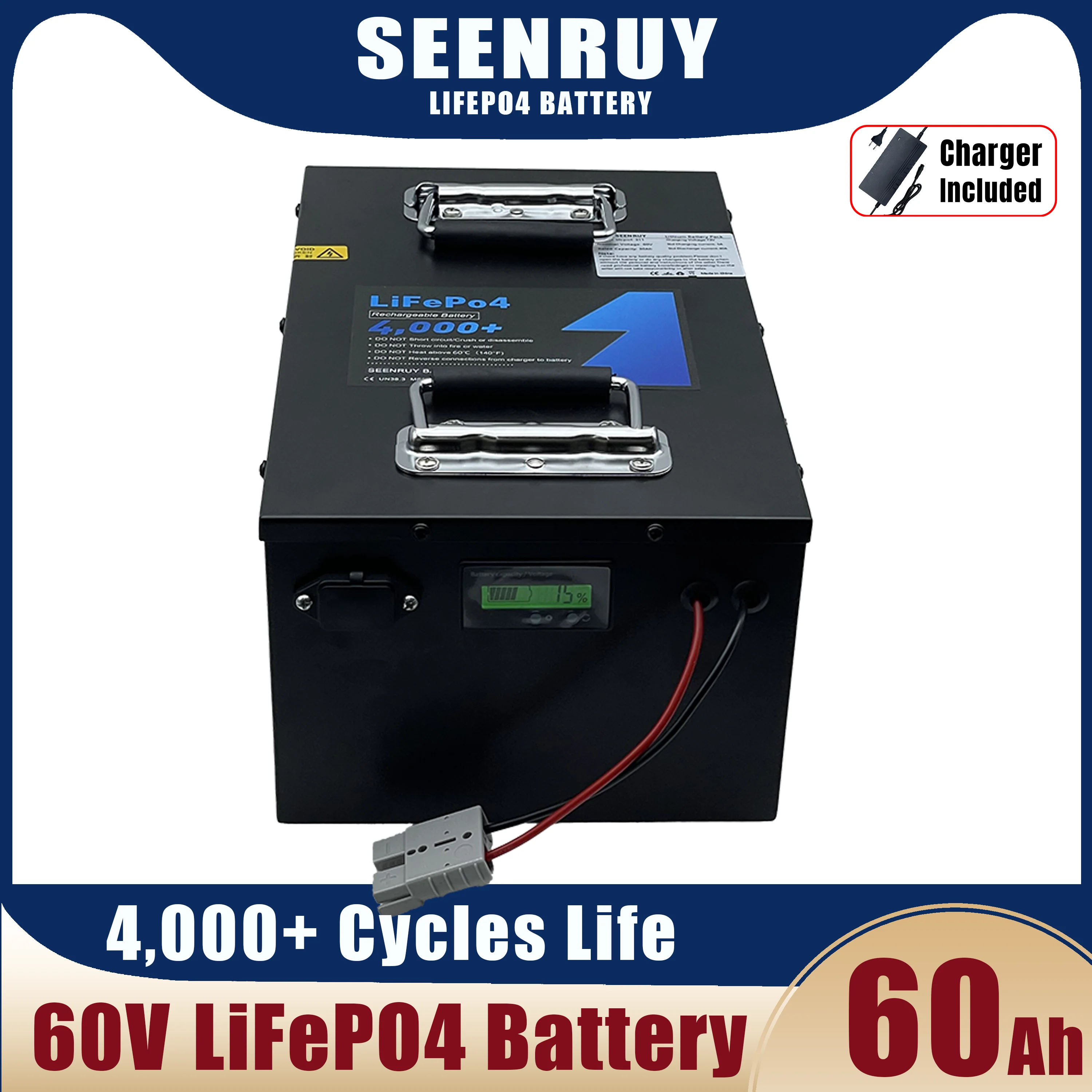 60V 60Ah LiFePO4 Battery Pack Optional 80A Bluetooth BMS for EV RV Elecrtic  3kw Motor  Lead Acid Replacement + 10A Charger