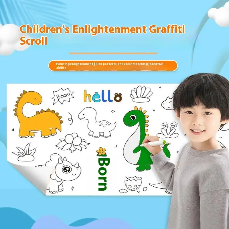 กระดาษม้วนระบายสี DIY สำหรับเด็กเพื่อการศึกษา, ผ้าใบศิลปะกราฟฟิตีลายเจ้าหญิงและสัตว์ และของเล่นตัดกระดาษ