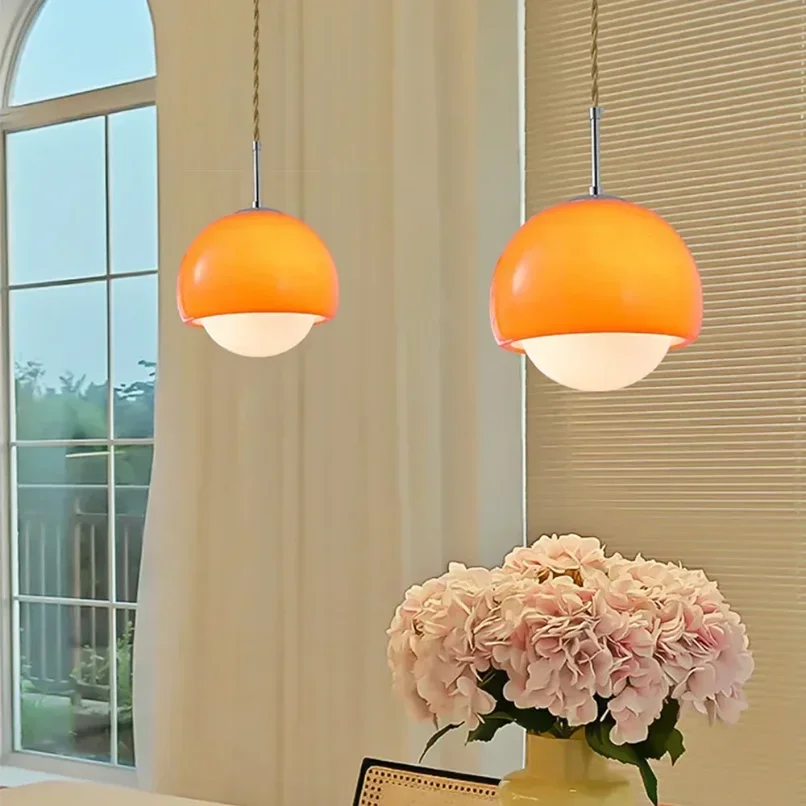 Nordic Glass Pendant Lights for Restaurant Cafe Bar Bedroom Hotel Hanging Lamp Ceiling Chandeliers Orange Round Ball Decoration