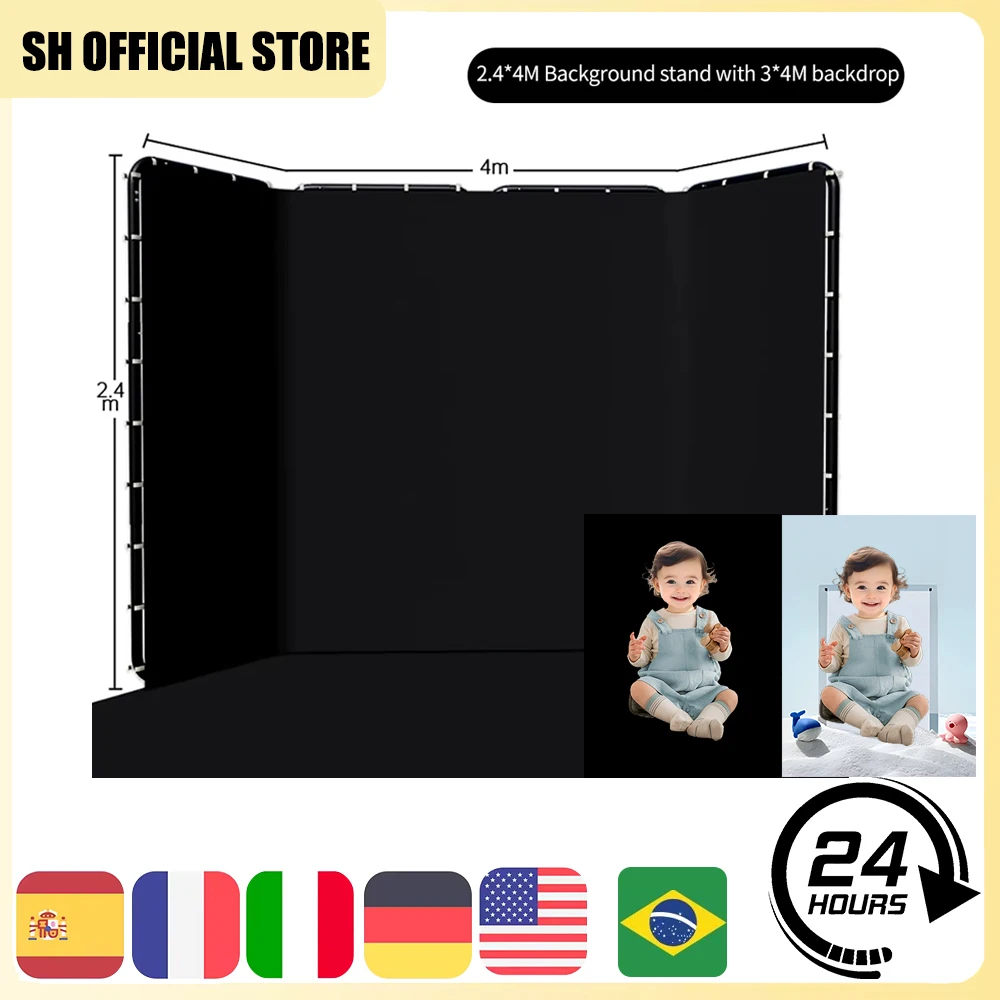 2.4x4 Background Frame black/white/Green/gray Screen Wall Foldable For Tiktok Live Photo Studio Kit Chromakey Green Screen Frame