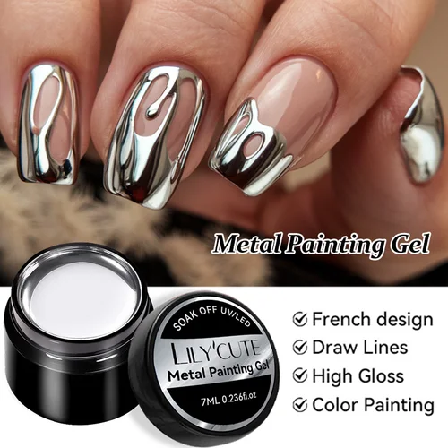 LILYCUTE-esmalte de Gel metálico superbrillante, línea de efecto de espejos plateados, pintura de dibujo de flores, esmalte de uñas en Gel, arte de uñas francés DIY