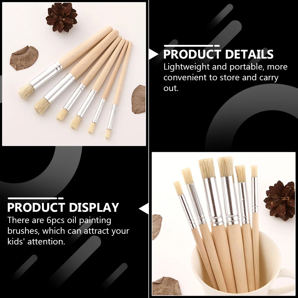 مجموعة فرش ألوان مائية مكونة من 6 قطع خفيفة الوزن ومحمولة للأطفال في مرحلة ما قبل المدرسة ورياض الأطفال وفرش رسم زيتية ذات شعيرات #2