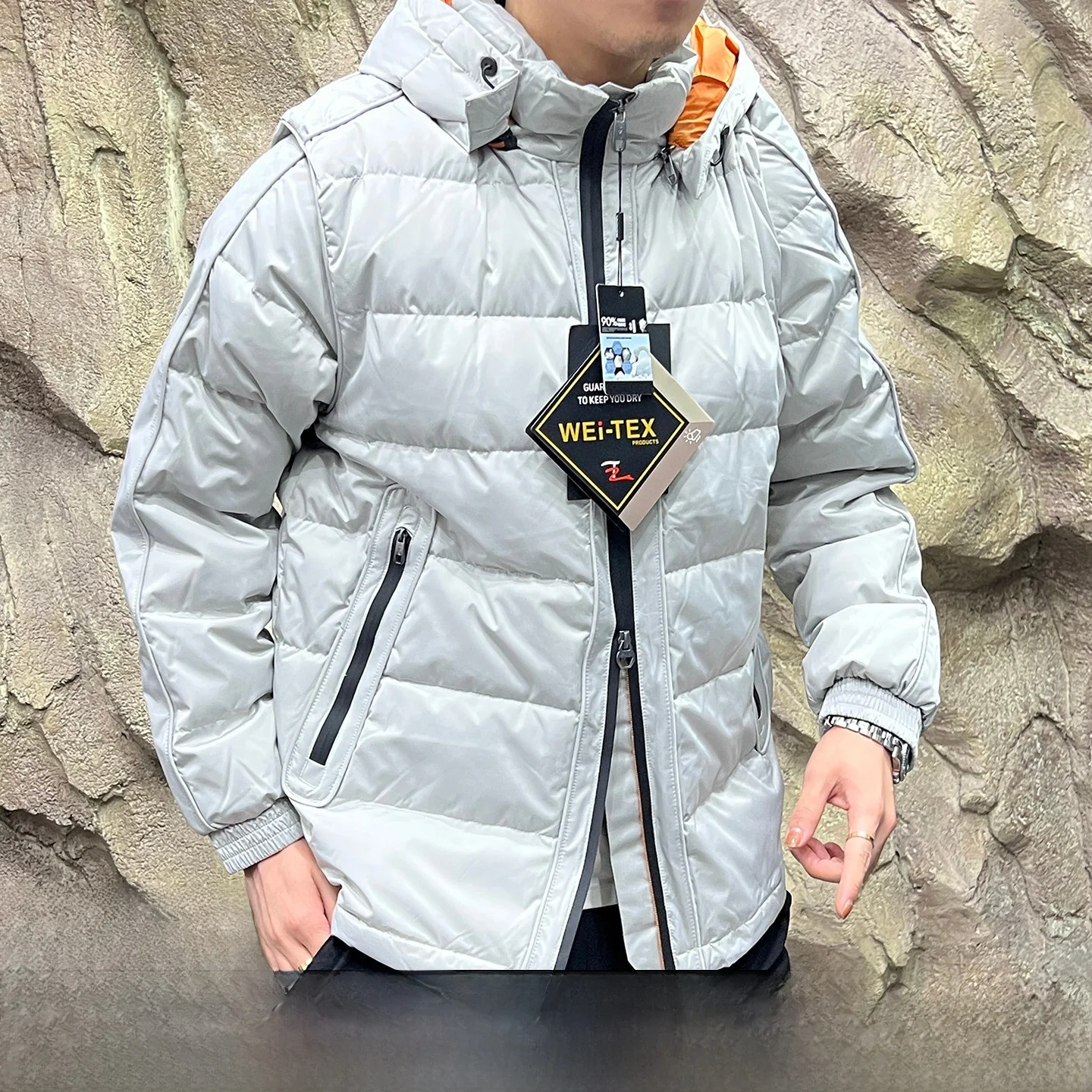 

Italian Luxury Detachable Sleeve Two-In-One Autumn Winter 90 Duck down Thickened Warm Men's Vest Jacket Outdoor Style Waterpr...