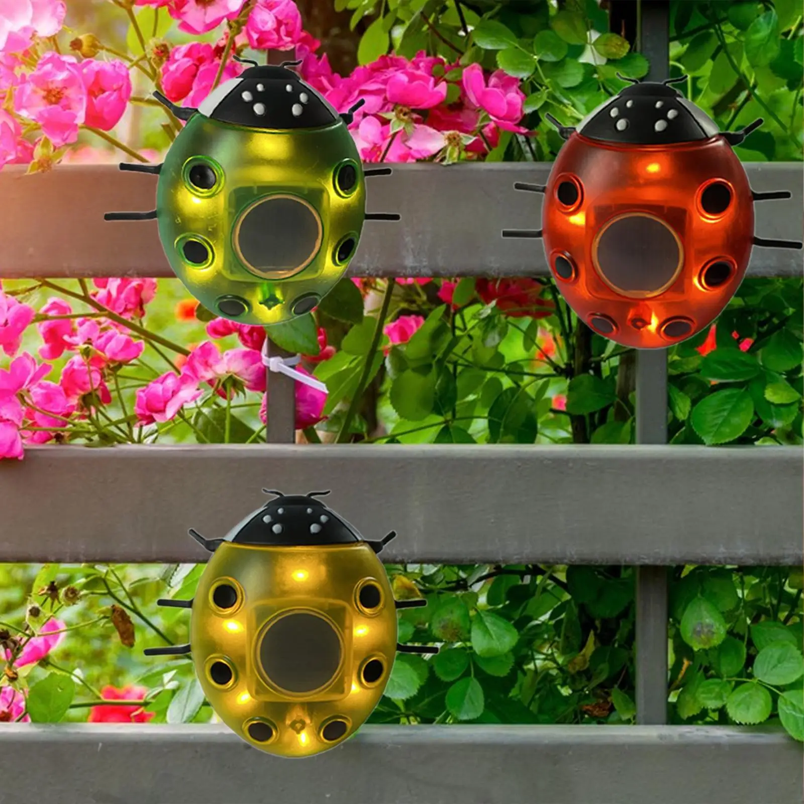 3 Pieces Solar Ladybug Garden Light Lawn Lamp for Pathway Lawn Backyard