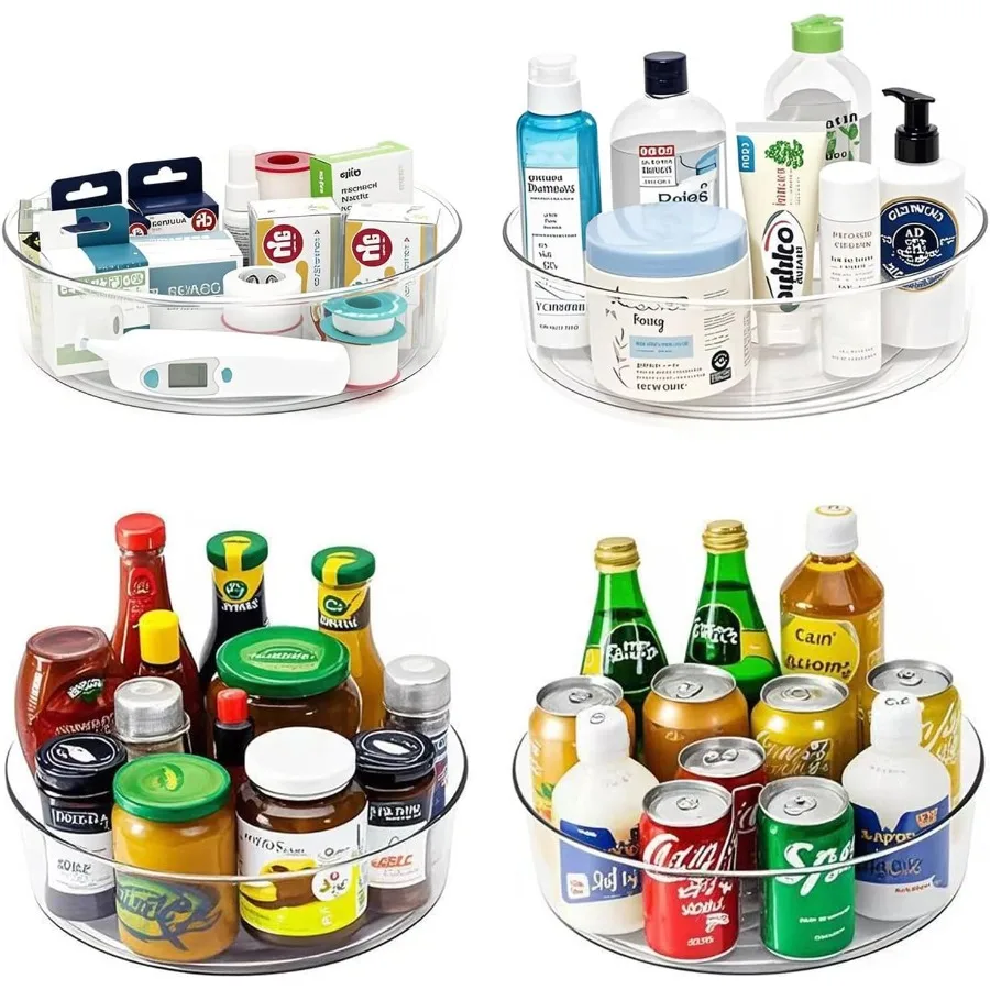 

4 упаковки Lazy Susan 11,5 дюймов, органайзер для проигрывателя, контейнер для хранения, контейнеры для хранения, полка для специй, вращающийся шкаф для приправ для P