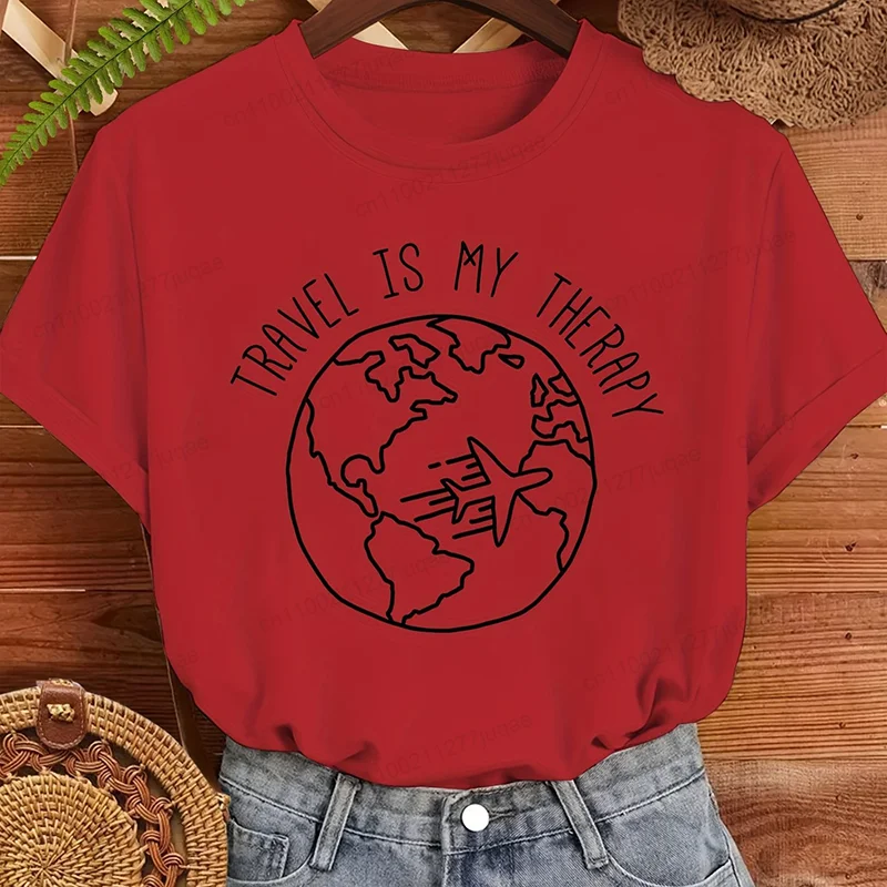 여행은 나의 치료입니다 인쇄된 트렌드 여성 패션 의류 그래픽 티셔츠 옷 여행 프린트 여성 셔츠 여성 캐주얼 티셔츠