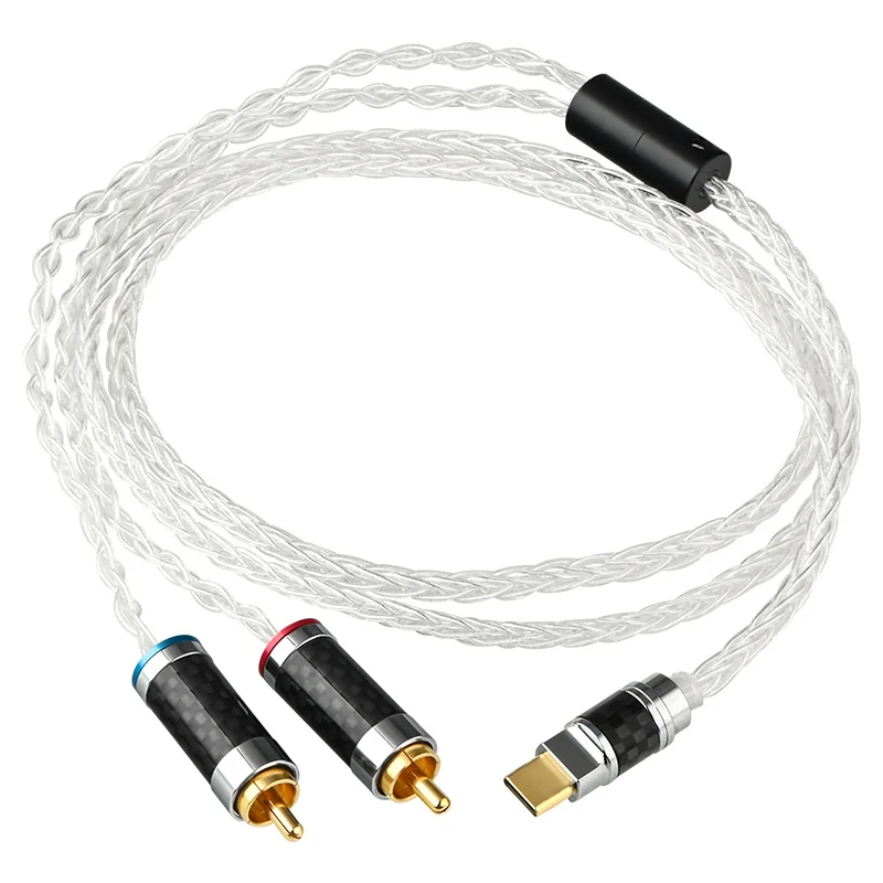 ไฮไฟ USB C สายสัญญาณเสียง RCA C-type ถึง 2 สาย RCA 2RCA แจ็ค C-type สาย RCA เงินสเตอร์ลิง