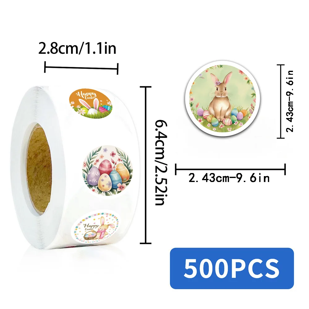 500PCS Easter Egg Bunny Roll Stickers Holiday Party Gift Covers Phone Guitar Diaries Scrapbook Waterproof Decorative Stickers