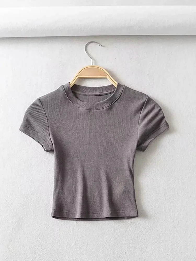 Women O-neck Short-sleeve T-shirt Slim Elastic Skinny Summer Sexy Crop Tops