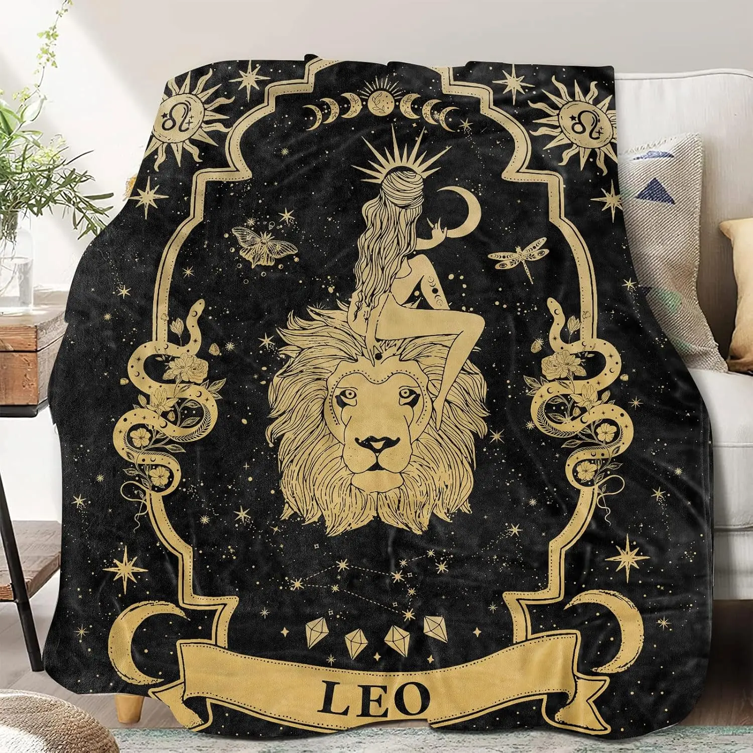 

Leo Zodiac Blanket , Leo Zodiac Gifts for Women Moon Constellation Throw Blanket Astrology Birthday Gifts Gothic Soft Blanket