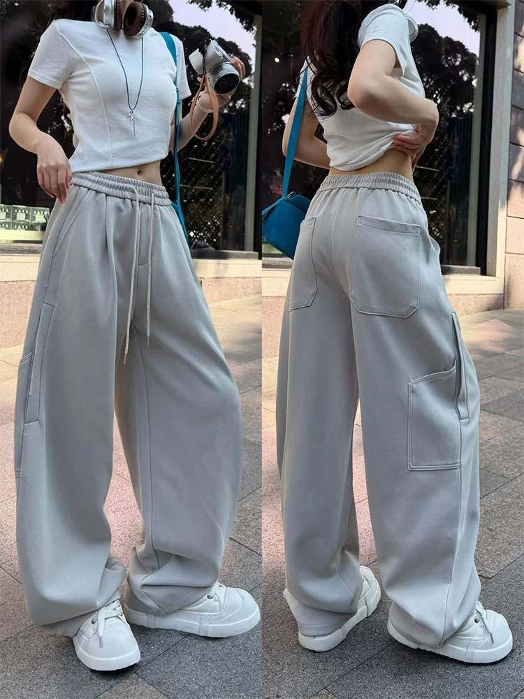 

Повседневные свободные спортивные женские брюки из хлопка, весна 2026, новинка, универсальные, скрывающие недостатки фигуры, прямые, персонализированные