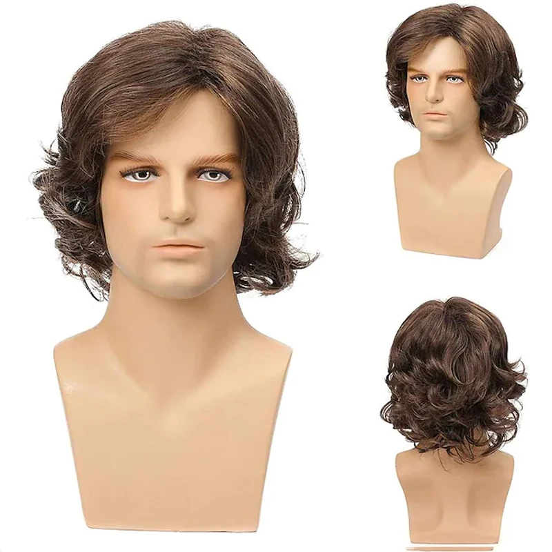 HAIRJOY  Synthetic Hair Wigs  Brown Short Curly Layered Wig  for Men