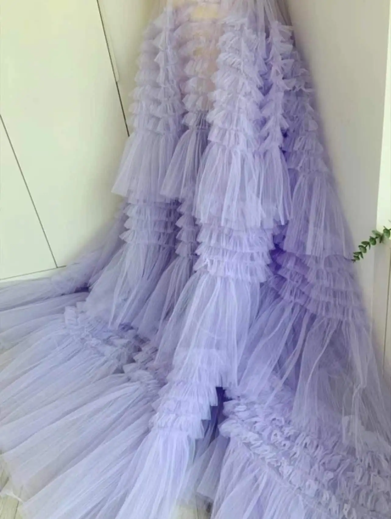 1 Yard Lavender Frilled Tulle Fabric Lace Off White Pleated Gauze Mesh for Light Purple Party Clothes Decor