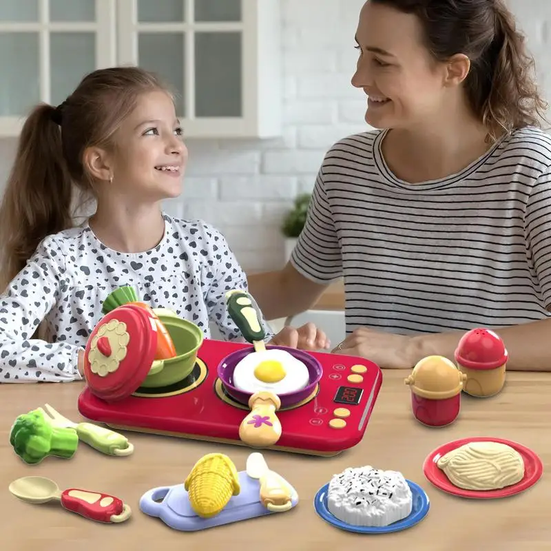 Kinder Küche Spielset Küche Rollenspiel Spielzeug mit Ton und Licht pädagogisches Cartoon Lernspielzeug für Kinder Mädchen Kinder