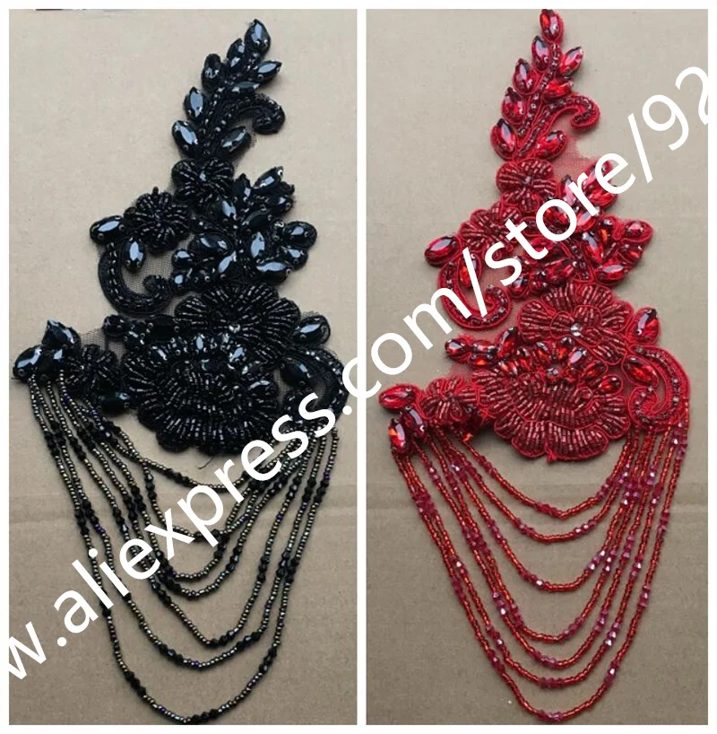 Red Black Grey White Glass Crystal Rhinestone Tassel Trims For Garments Dress Decoration Hand-sewed High Quality Crystal Trims