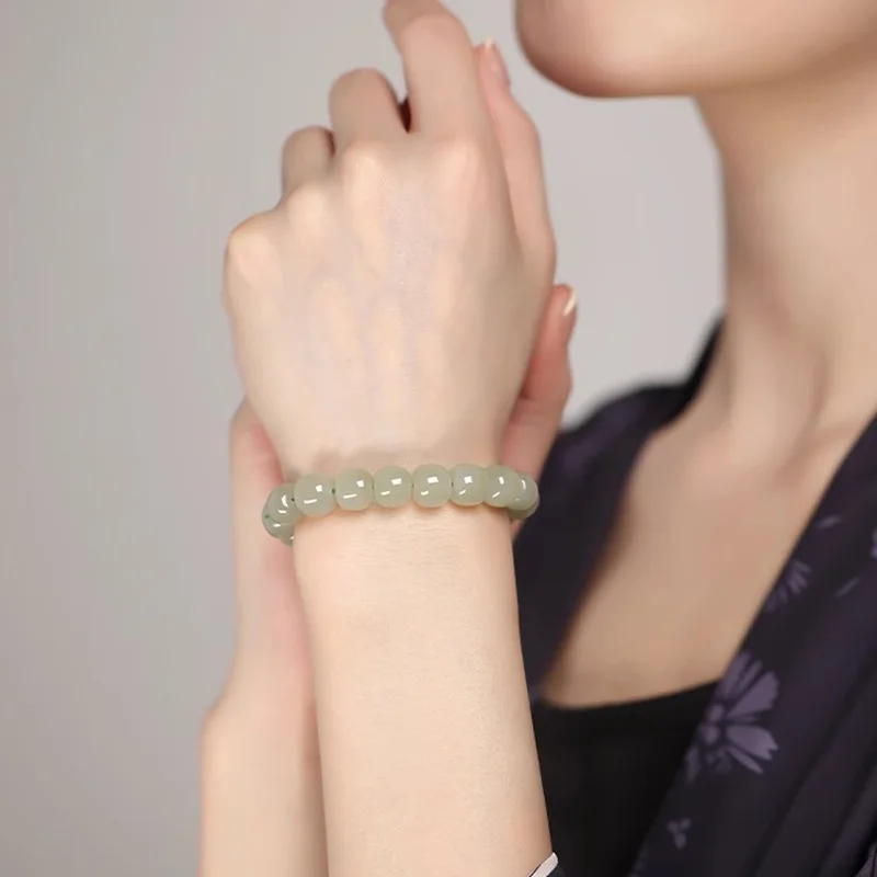 2026 Natural Hetian Jade Bracelet for Women Ice Clear Water Jade Beaded Strand Ice Base Old Type Beads Nice Jewelry White Jade f view 4