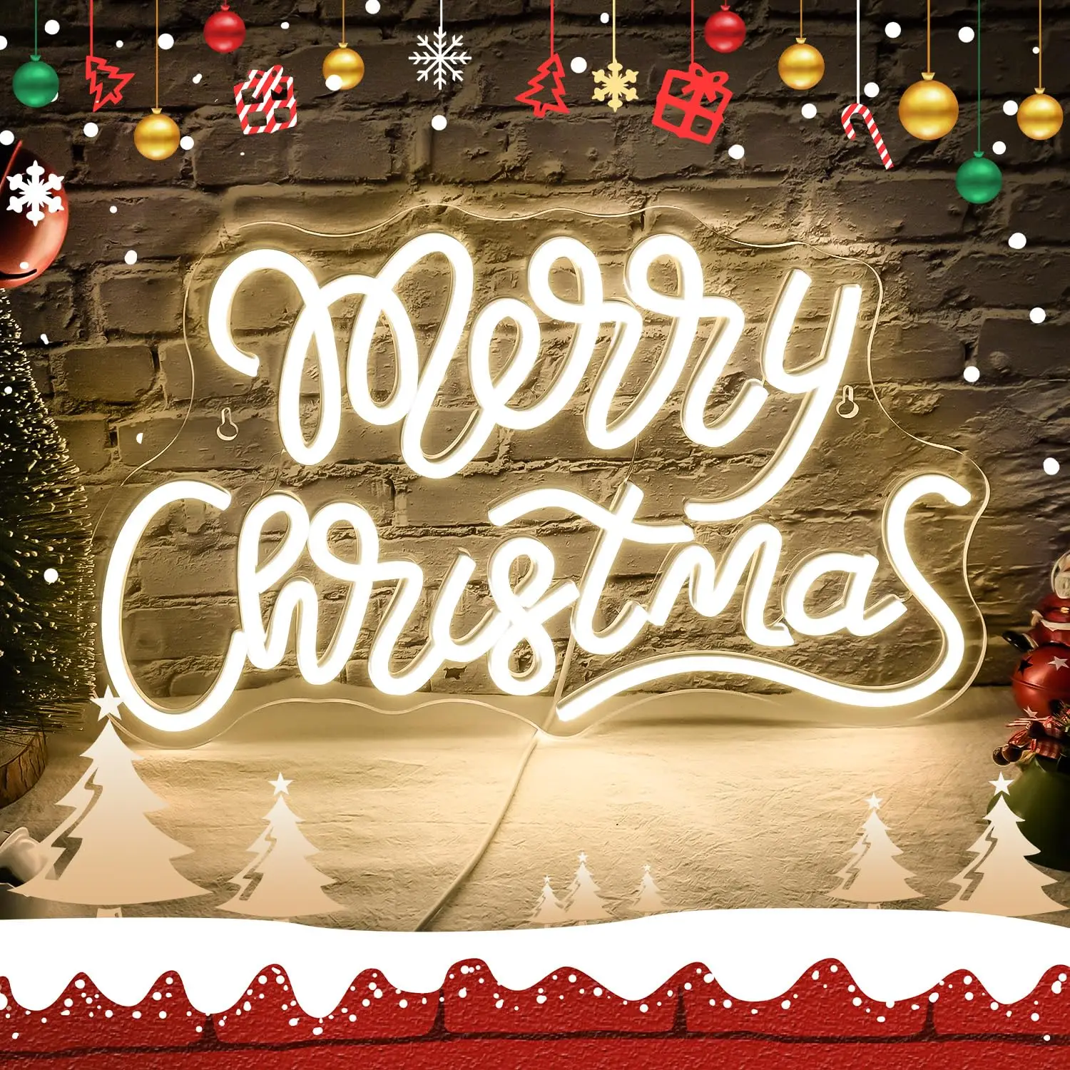 Merry Christmas Neon Sign, Dimmable Switch USB Connectivity, Warm White LED Christmas Lights for Wall Decor