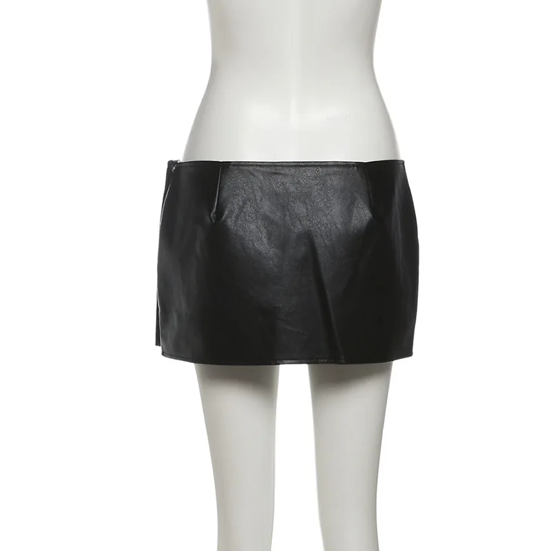 Metal Buttons Pu Leather Bodycon Mini Skirts Women Fashion Sexy Low Waist Slim Hipster Night Clubwear All Matching Streetwear
