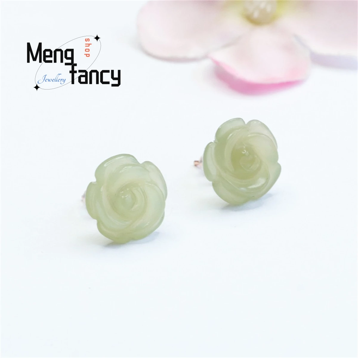 Natural S925 Silver Inlaid Hotan Jade Lake Green Flower Earring Simple Generous Fashion Versatile Exquisite Best Selling Jewelry