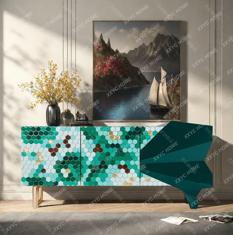 Light luxury door cabinet entry living room decorative locker modern villa honeycomb solid wood storage storage side cabinet