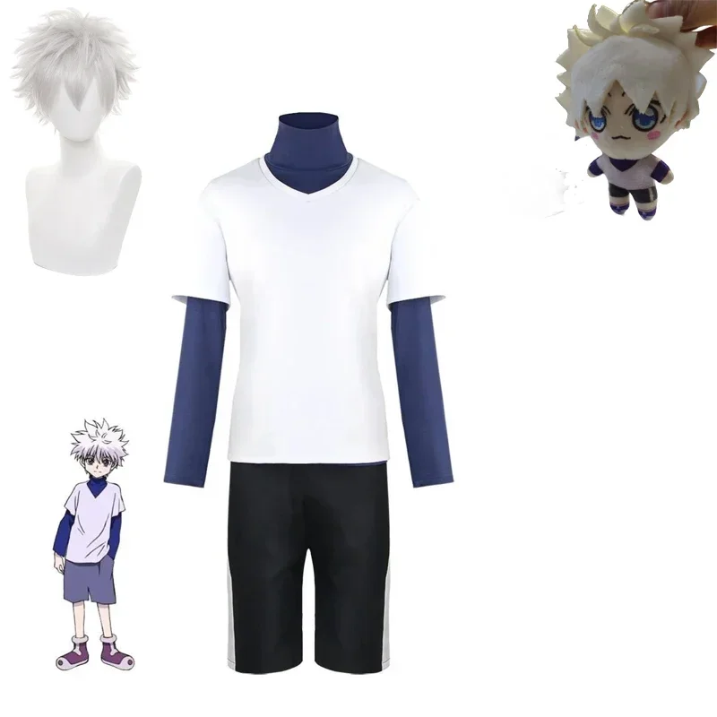 Anime X Hunter Killua Zoldyck cosplay costume Halloween Christmas party suit shirt tshirt white wig mn41