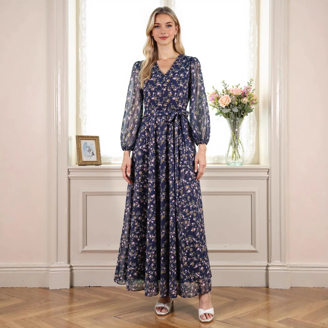 

Новинка 2024 года, платье с v-образным вырезом и принтом, модное женское длинное платье Абая Дубай, длинное платье, халат Абая Рамадан, Дубай, роскошный ислам, элегантный