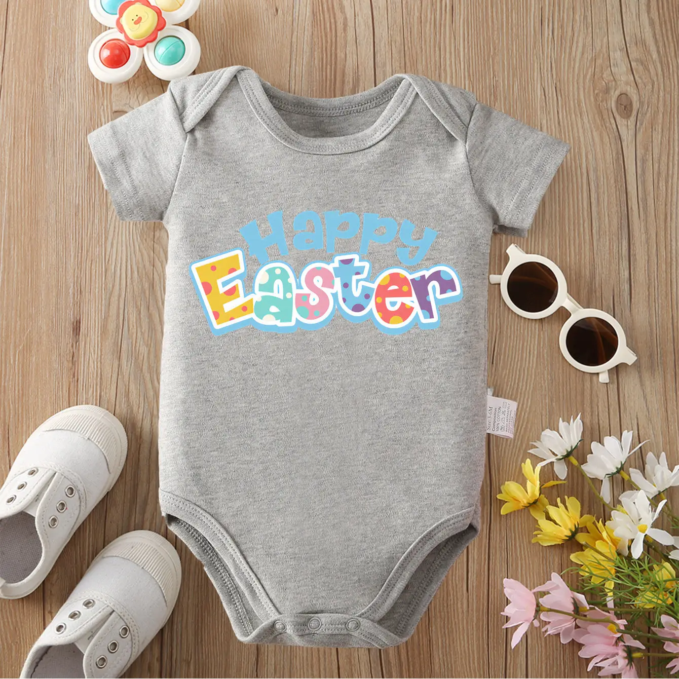 

Хлопковый комбинезон-боди с принтом для новорожденных (0-12 месяцев) на Первое Пасхальное празднование/Пасхальное яйцо, удобная одежда для малышей