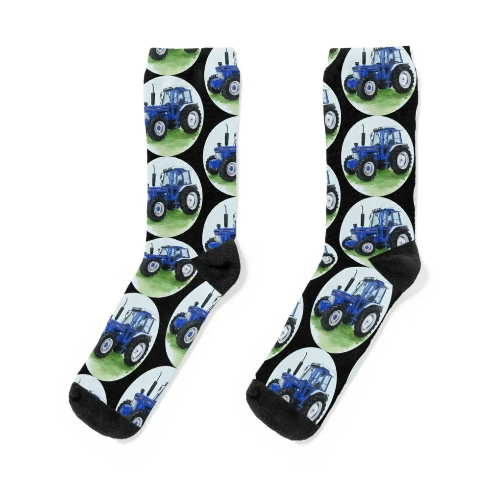 

Blue Classic Tractor (black background) Socks moving stockings hockey warm winter Socks Ladies Men's