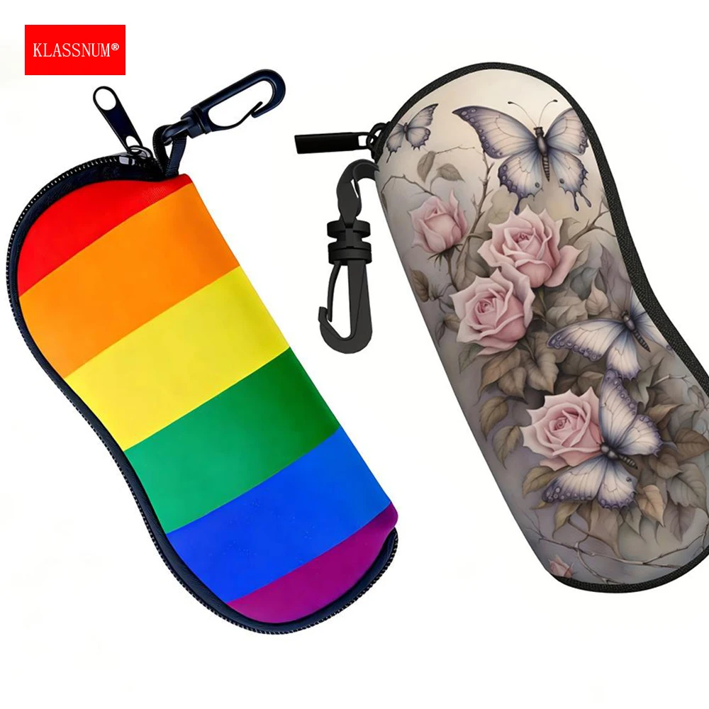 KLASSNUM Rainbow Design Glasses Pouch Bag with Hook Punk Style  Sunglasses Zipper Storage Bag Anti-fall Myopia Glasses Case New