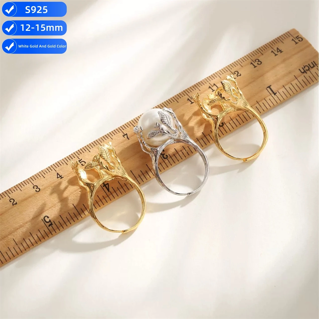 Wholesale S925 Sterling Silver Ring Setting Womens DIY 12-15 mm Round Pearl Fashion Jewelry Blank Base Making Accessories Gift ﻿