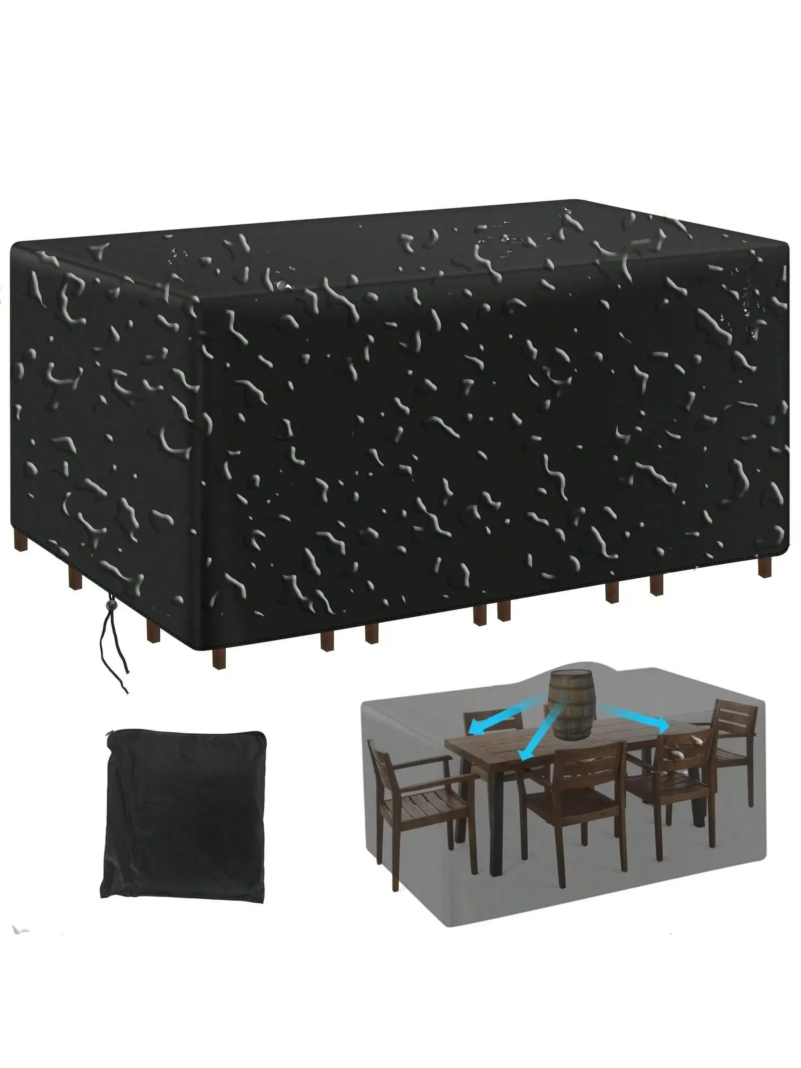 Multi-Size Outdoor Patio Garden Furniture Waterproof Dust Cover For Chairs, Sofas And Tables Black