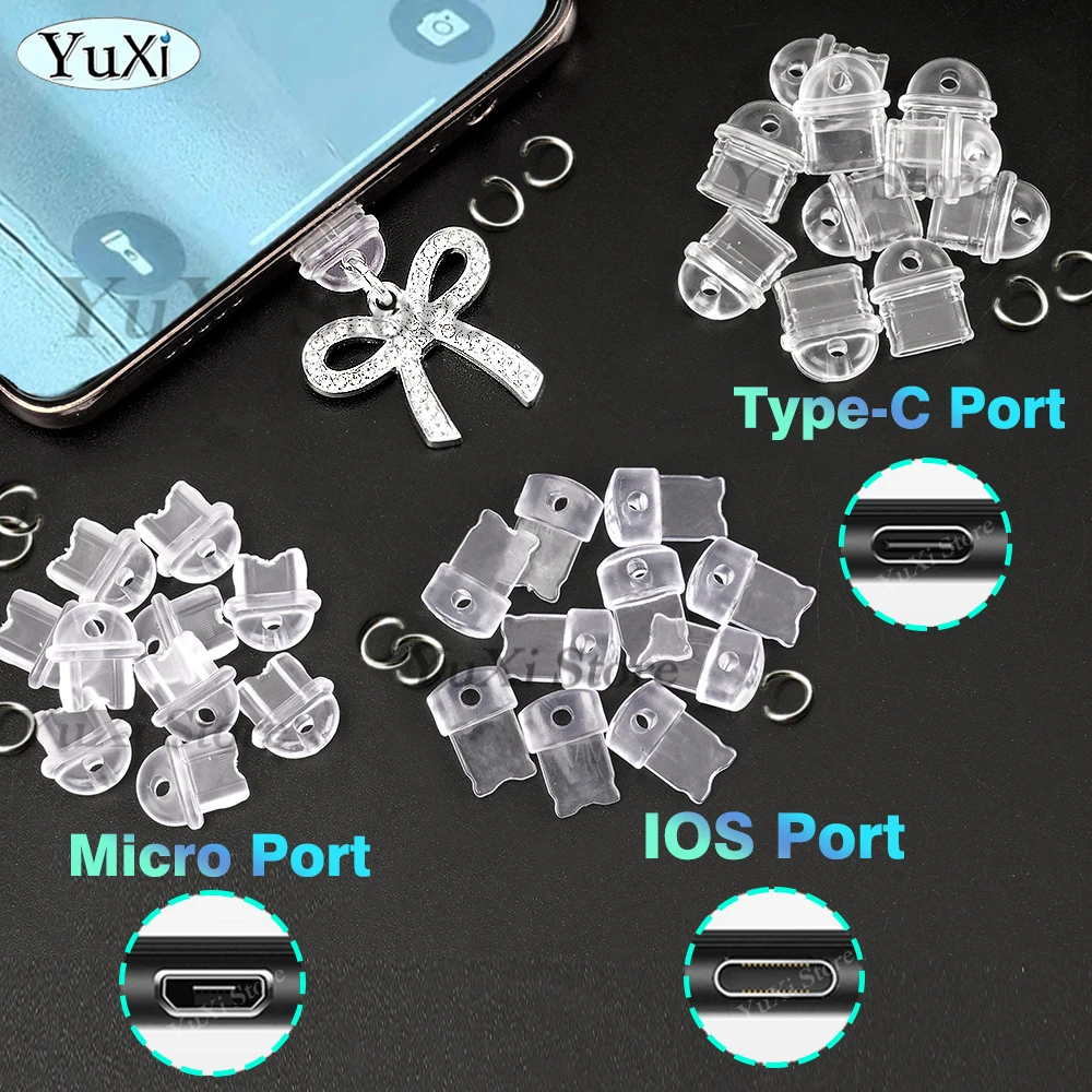 

15pcs Charging Port Anti-dust Plugs for Type-C Micro iOS Port DIY Decoration Dust Plug Transparent Stopper Protective Caps
