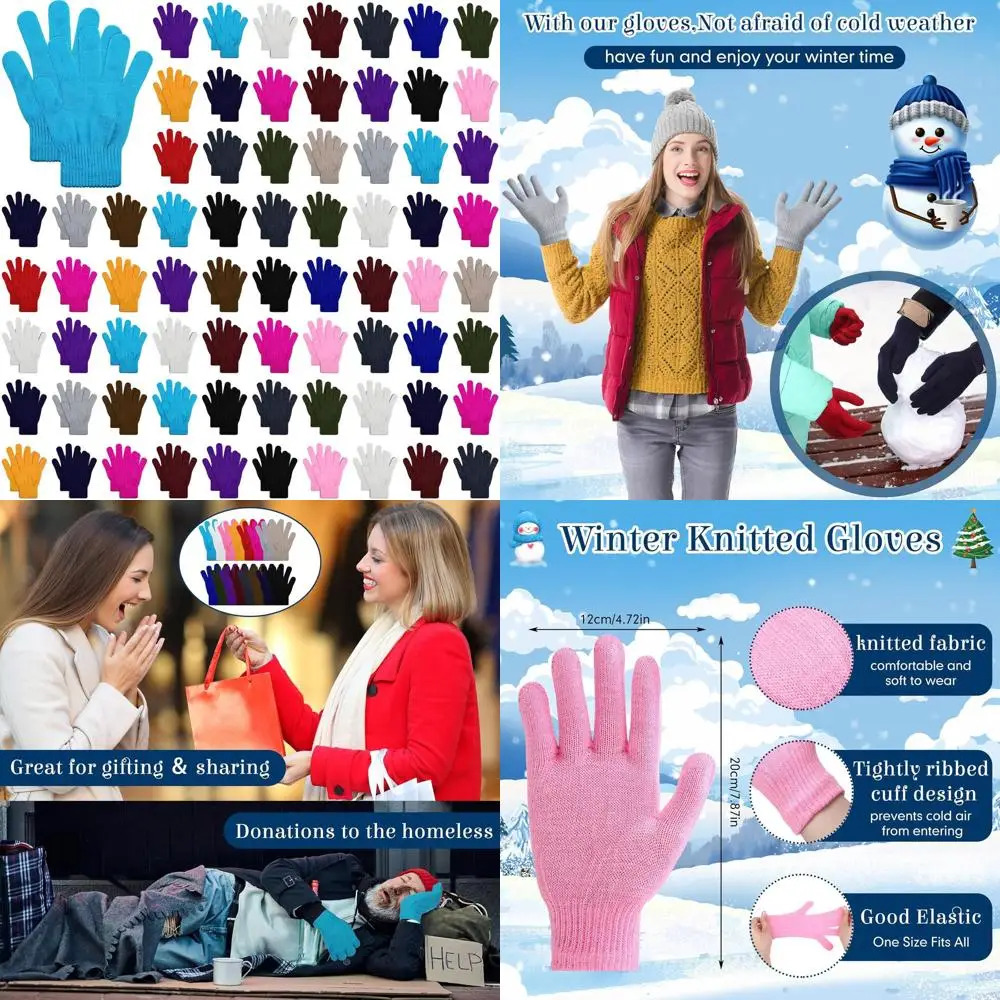

Handepo 100 Pair Winter Gloves Bulk Warm Knitted Stretchy Gloves Bulk for Men Women Homeless Charity Donation