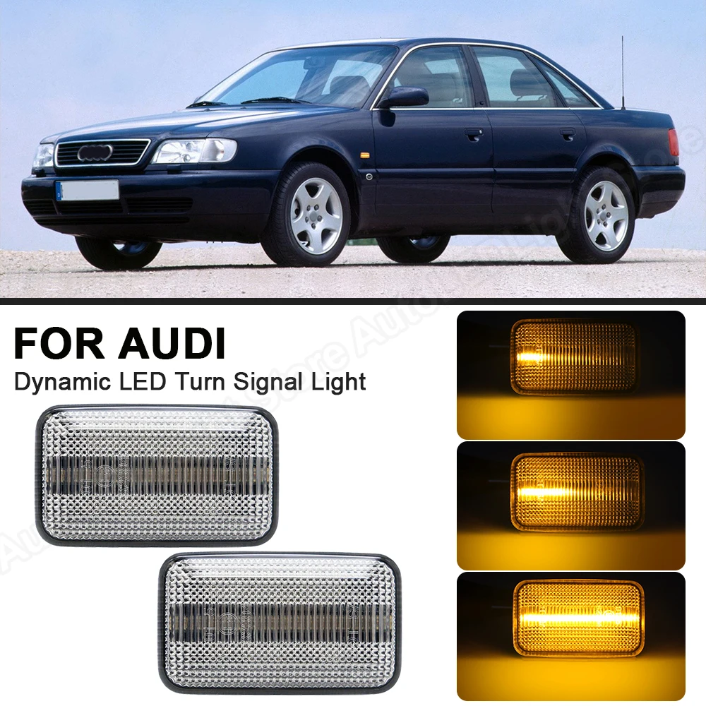 

For Audi 100 C3 C4 200 A6 S6 4A/C4 80 90 B2 B3 B4 Cabriolet Coupe V8 4000 2PCS LED Dynamic Side Marker Turn Signal Light Lamp