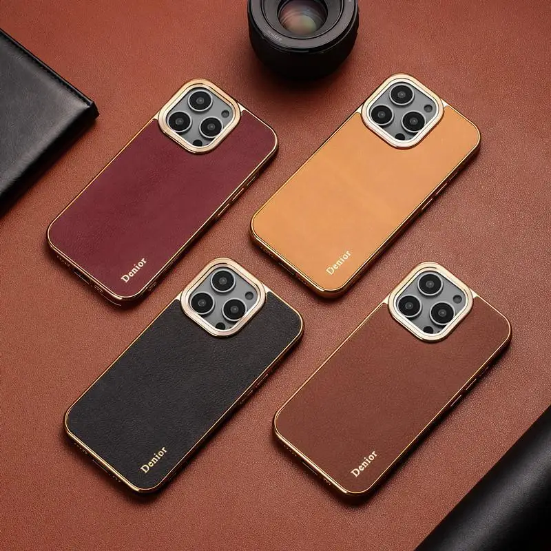 

Selected top layer cowhide simple quality phone anti drop protective case suitable for Iphong15 16puls promax full series
