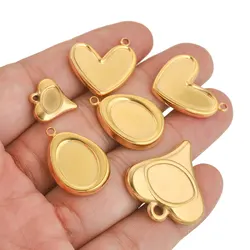 5pcs Stainless Steel Plated Gold Cartoon Heart Charms Pendant Blank Base Diy UV Resin Cameo Earrings Jewelry Making Supplies