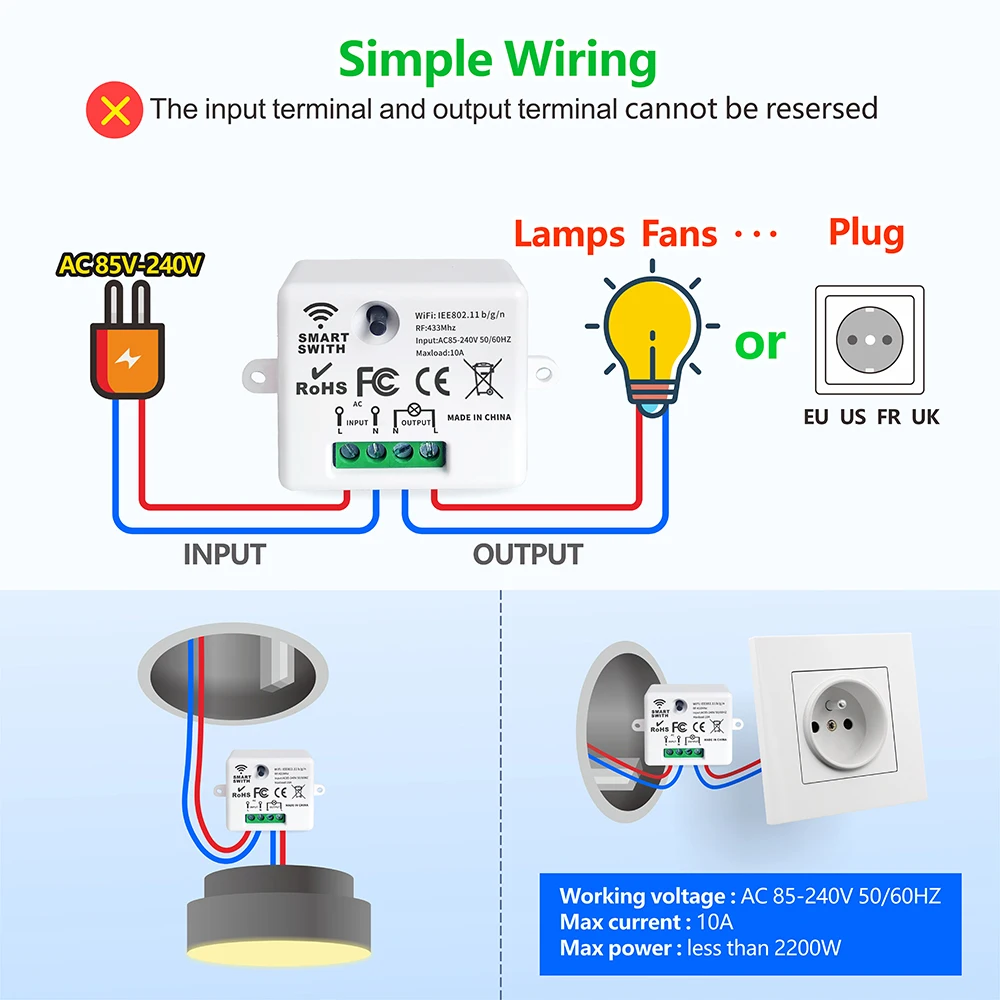 Interruptor de luz inteligente con WiFi para el hogar, miniinterruptor de Panel redondo con Control remoto inalámbrico, RF433Mhz, Tuya, Alexa y