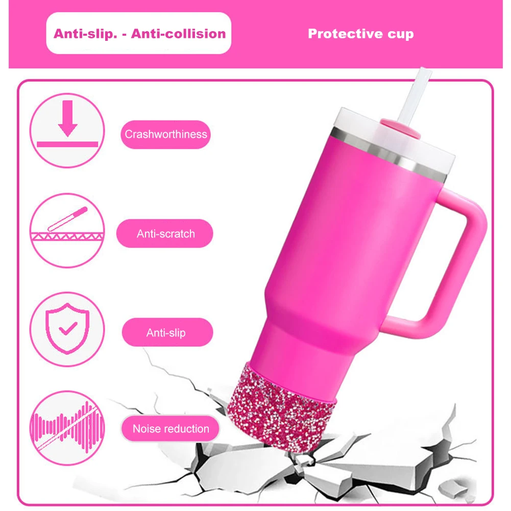 Diamond Glitter 7.5cm Silicone Boot Cover for Stanley 40oz Tumbler Adventure IceFlow Protective Bottom Sleeve  Accessories