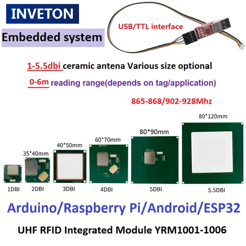 YRM100 Module UHF RFID reader Module USB Writer TTL 1-5.5dbi Antenna Integrated RFID Card Reader Writer Access Control System
