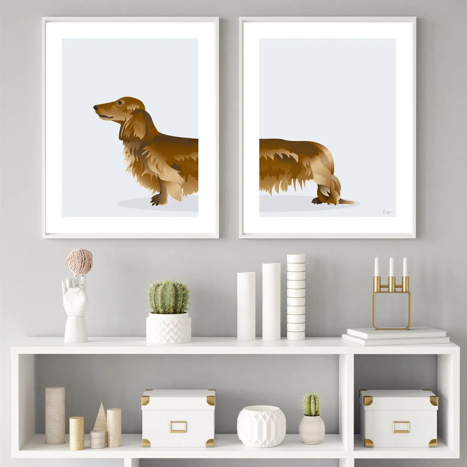 Dachshund Canvas Print  Red Brown LongHaired Wiener Dog Wall Art for Living Room Decor