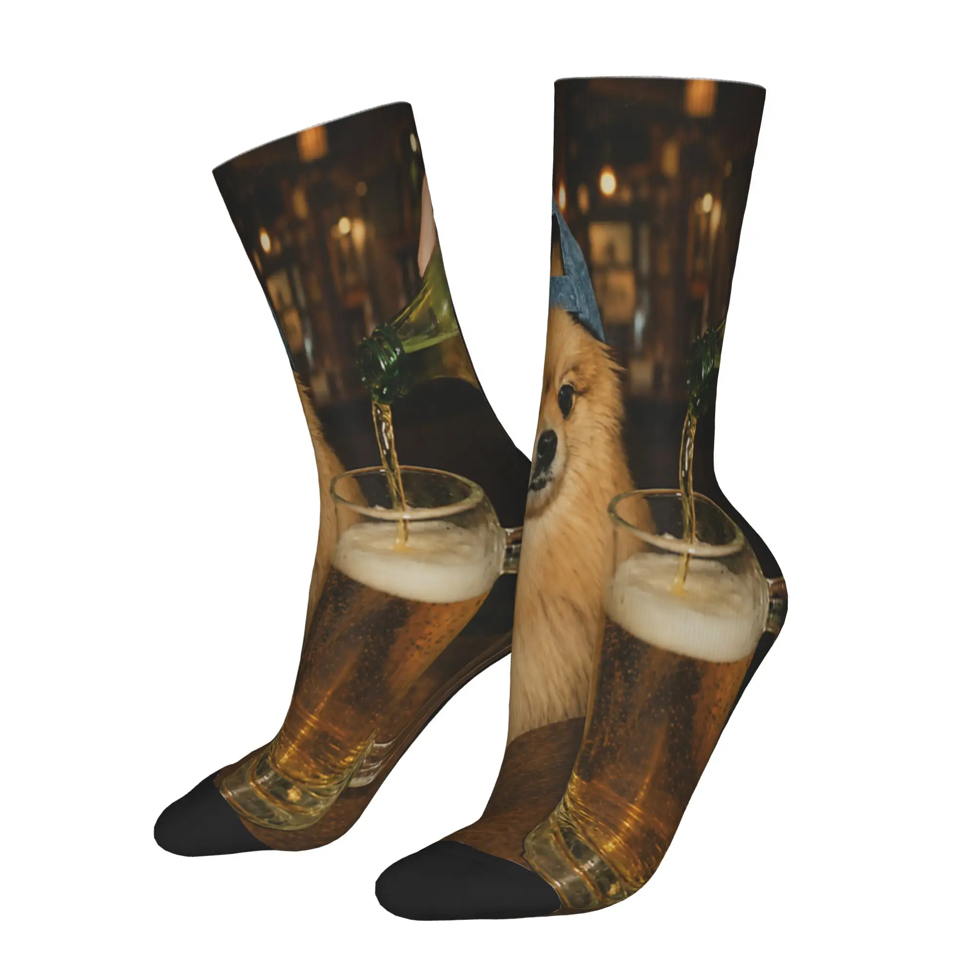 Unisex Border Collie Drinking Beer Funny Dog Meme  Socks Warm Casual  Socks Crazy Merchandise Middle Tube Stockings