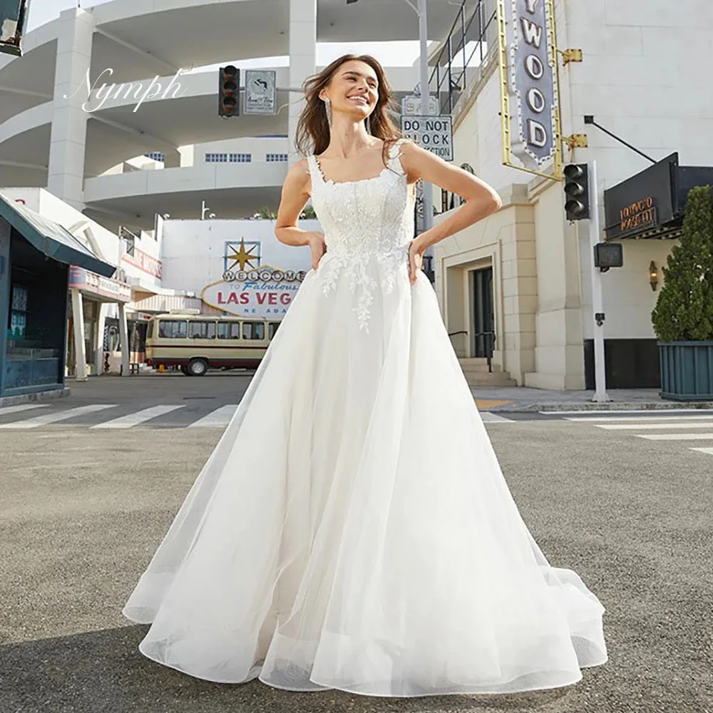 

Свадебные платья в стиле бохо с квадратным воротником, роскошное свадебное платье с кружевной аппликацией по индивидуальному заказу, платье невесты, фатиновое свадебное платье для женщин