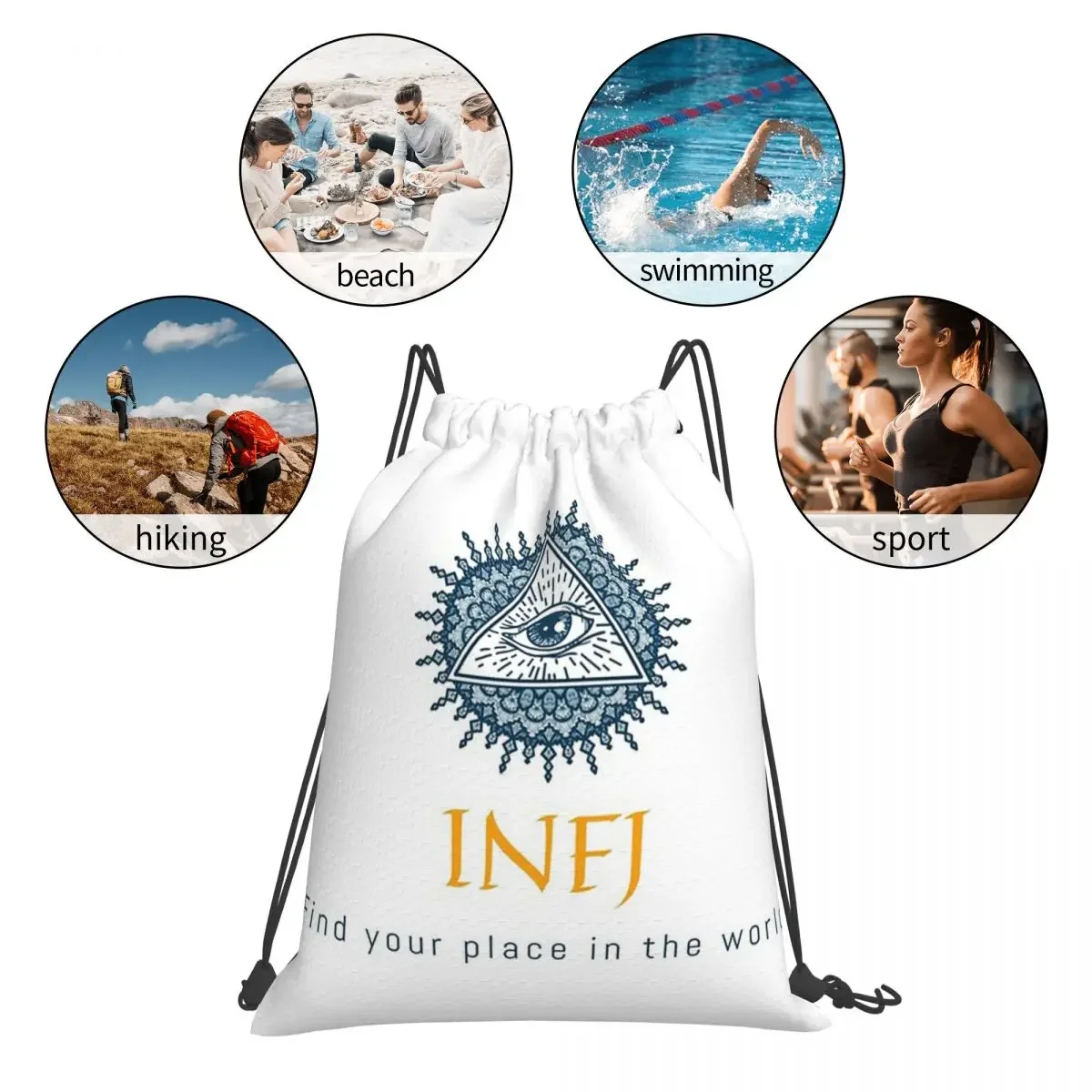 INFJ-Sacos de cordão para homens e mulheres, bolso, bolsa esportiva, bolsa para estudantes, encontre o seu lugar no mundo