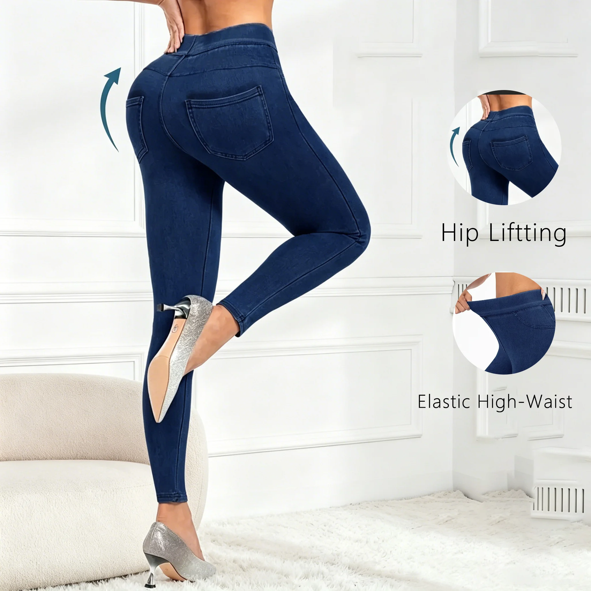 

Женские джинсовые повседневные брюки, эластичные леггинсы для фитнеса, дышащие модные обтягивающие тайтсы с высокой талией, брюки для бега и повседневной носки