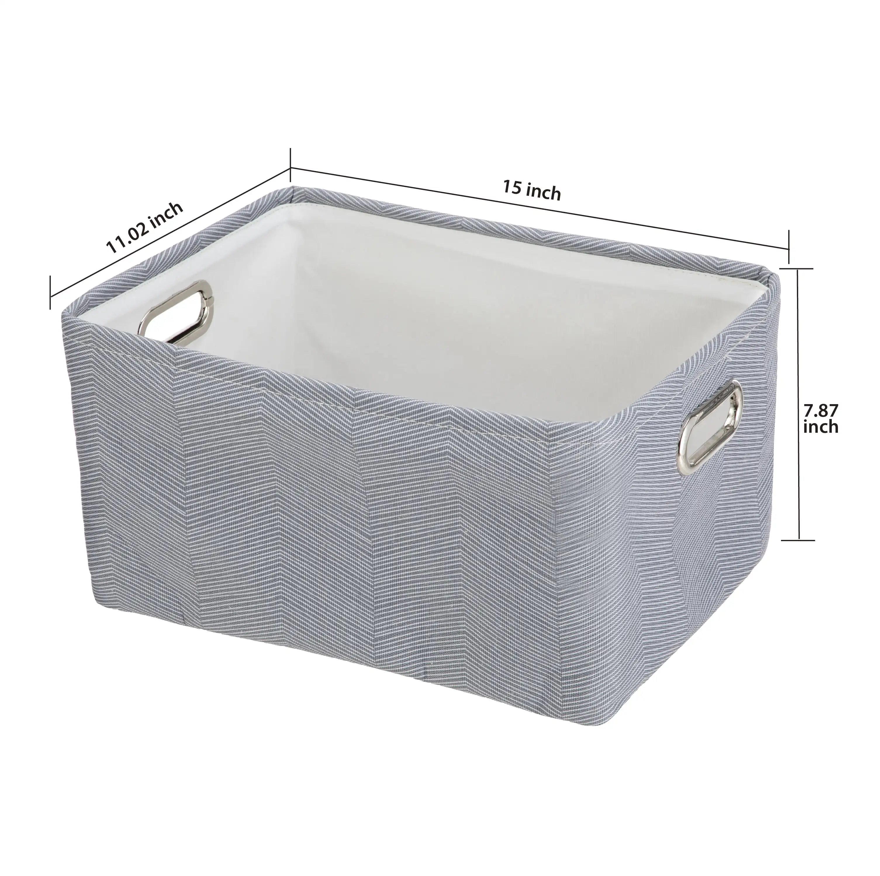 Grey Herringbone Canvas Storage Basket with Handles