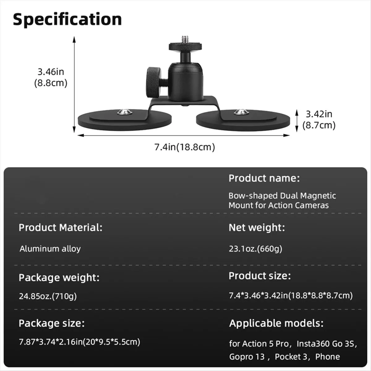 

A10I Magnet Camera Mount Car Mount with Magnets and 360° Rotation Ball Head for Action 5 Pro Pocket 3