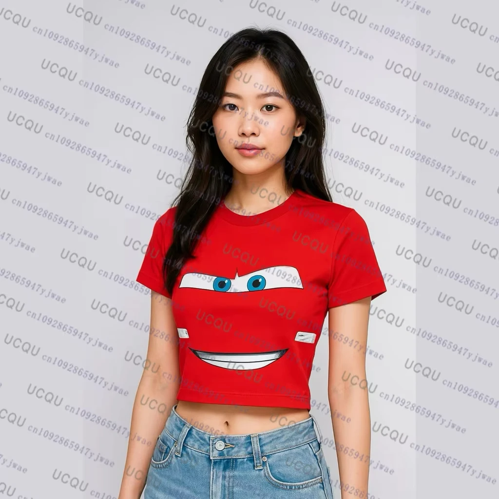 T-shirt court pour femme à imprimé Lightning McQueen Cars, manches courtes, style streetwear Y2K, co