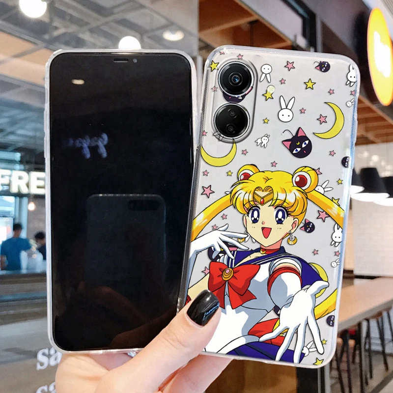 Capa de telefone dos desenhos animados para Xiaomi Redmi, 13C, 13C, Poco C65, transparente, capa de silicone transparente, marinheiros, coelho, meninas, gato, anime, desenhos animados