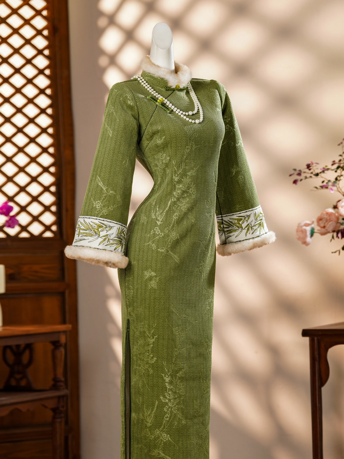 

Ele een Fur Collar Slimming owstopper Majestic Aosphere Exuding Mid-Length Vintage Sle Long Sve